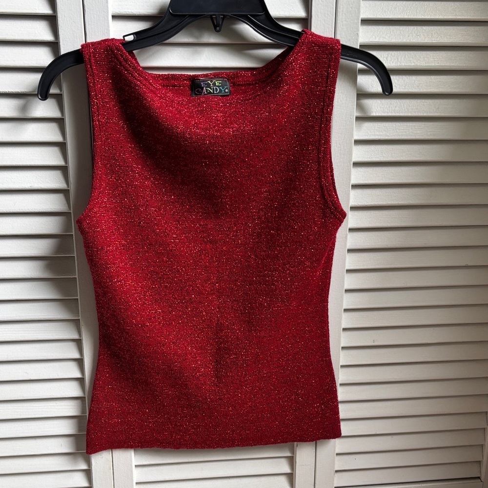 Eye Candy Shimmery Red Sleeveless Knit Tank